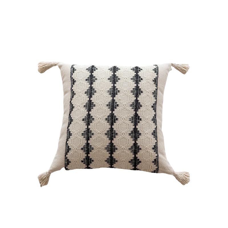 Taies d'oreiller carrées en lin crème style bohème chic avec franges élégantes