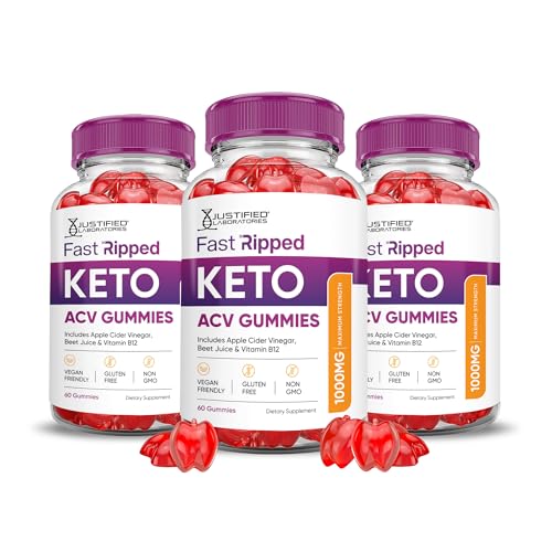Justified Laboratories Fast Ripped Keto ACV Gummies (1000 mg) - 60 Count Pack of 3 - Formulated with Apple Cider Vinegar Folate & Vitamin B12 - Non-GMO Vegan Gluten Free - 90 Servings