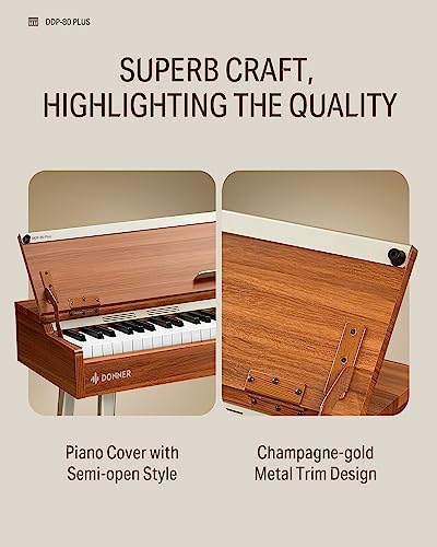 Image of Donner DDP-80 PLUS Digital Piano 88 Key Weighted Keyboard, Home Electric Piano, Supports USB-MIDI & Headphones Connection, Semi-open Cover Designed, with Metal Three Pedal, Power Adapter