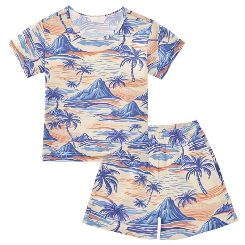 ALAZA Colored Palm Tree Mountain Pajamas Short Sleeve 2 Piece Sleepwear Top and Bottom Pajama Set Unisex
