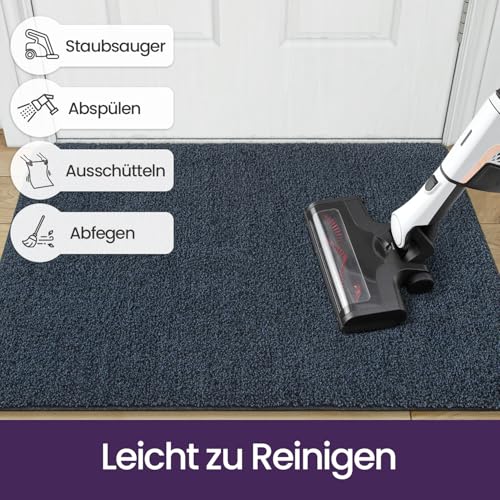 DEXI Fußmatte Innen 80 x 120 cm, rutschfeste Schmutzfangmatte, Maschinenwaschbare Fussmatte, Saugstarke Türmatte, Sauberlaufmatte, Eingangsteppich für Hund, Haustür & Flur, Blau-schwarz