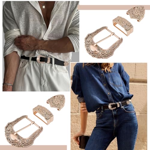 Image of DICOSMETIC 3 /4 Sets Belt Buck Set Western Cowboy Buckle Set Alloy Belt Buckle Engraved Cowboy Belts Replacement for Adult