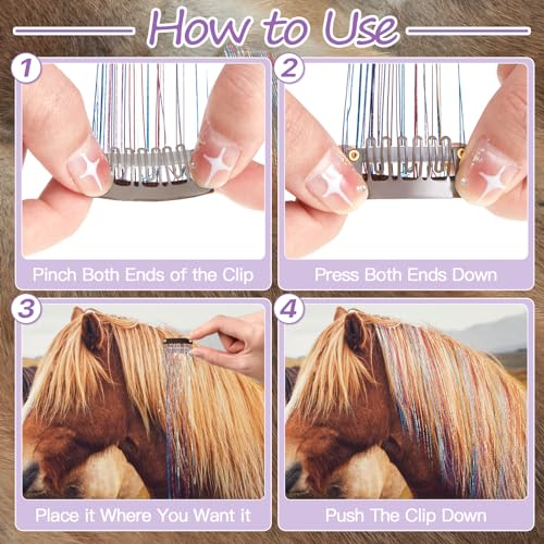 Juexica 18 Pcs Horse Accessory Clip in Hair Extensions for Mane and Tail Tack Horse Stuff Pony Hair Tinsel for Real Horses Western Bride Horse Lover and Girls Birthday (Multicolor)