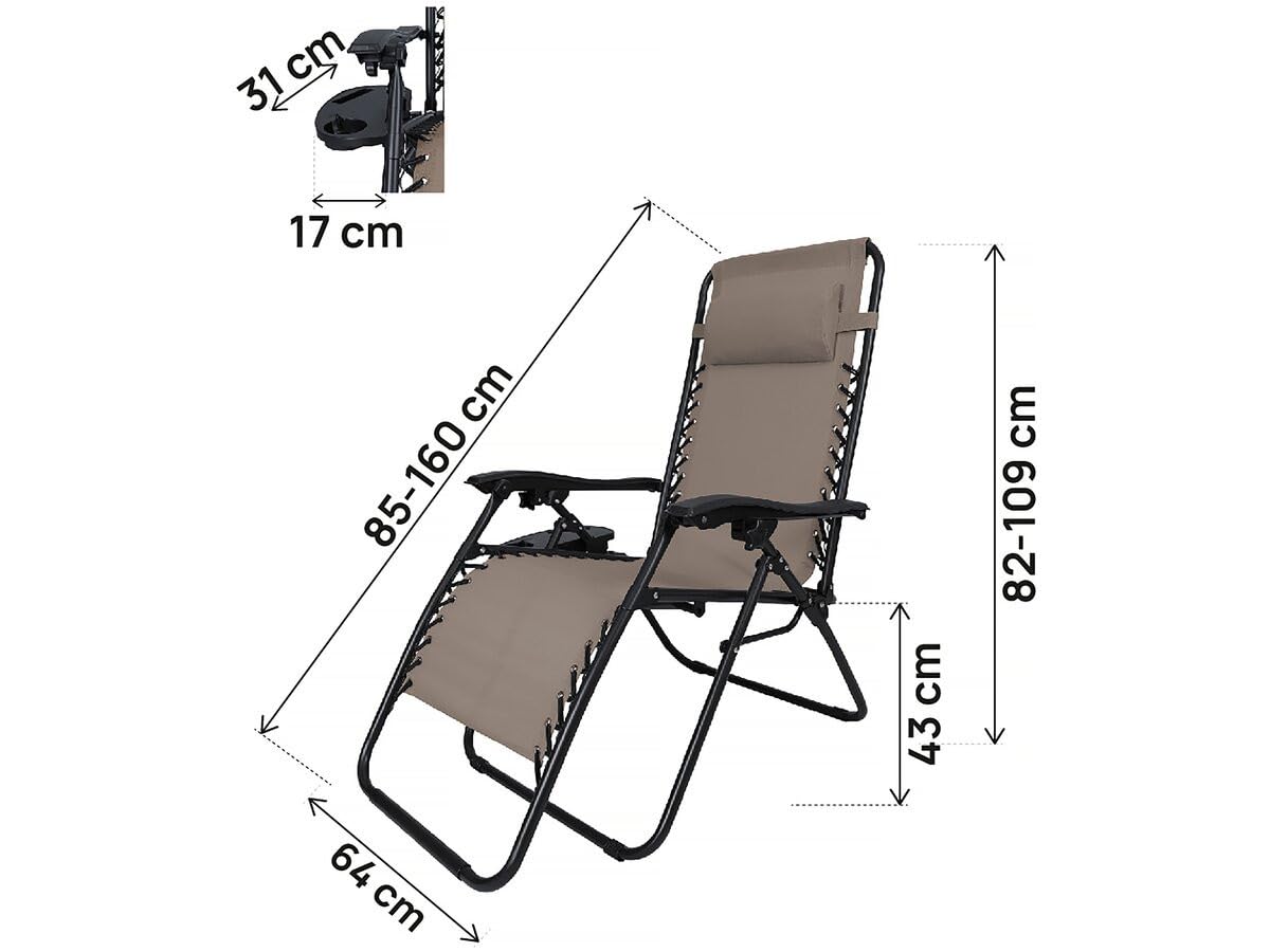 Lot de 2 Fauteuils de Jardin inclinable zéro gravité Sintra - Taupe
