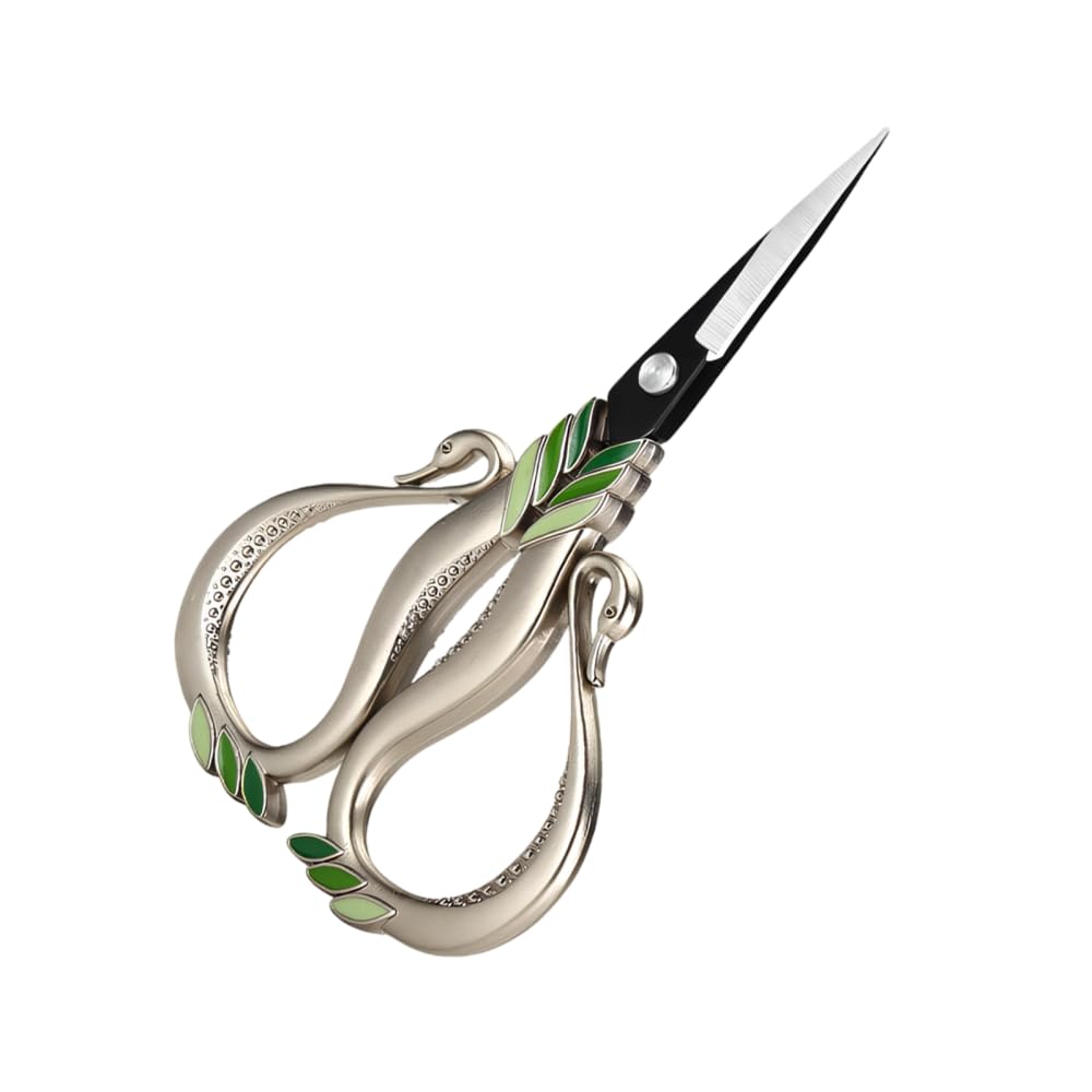 Mioyoow Silver Green Vintage Embroidery Scissor, Swan Shape Craft Shears Stainless Steel Sewing Sharp Scissors For Cross Stitch Needlework Diy Crafts