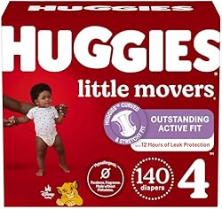 Huggies Size 4 Diapers, Little Movers Baby Diapers, Size 4 (22-37 lbs), 140 Ct (2 Packs of 70)