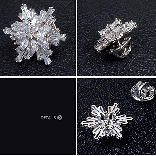 Image of Women's Cubic Zircon Snowflake Brooch Pins Elegant Clear Crystal Ice Flower Lapel Pin Breastpin