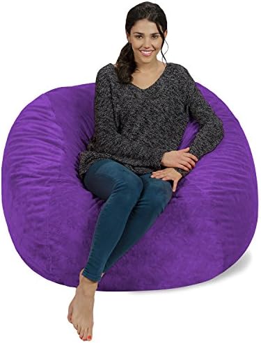 Chill Sack Bean Bag Chair: Giant 4' Memory Foam Furniture Bean Bag - Big Sofa with Soft Micro Fiber Cover - Purple Furry