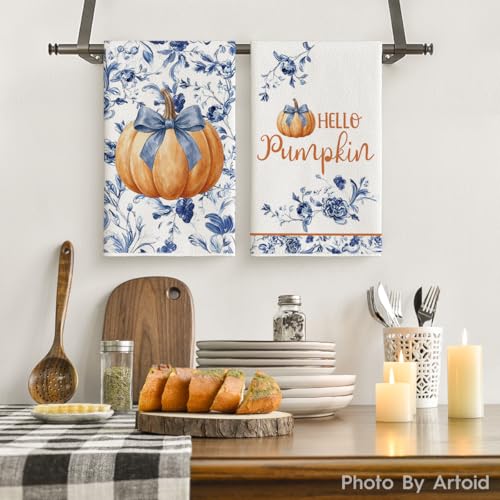 Flowers Pumpkin Fall Kitchen Towels, Set of 4, 18x26 Inch - image 2