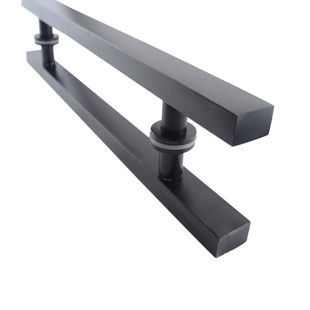 Pasamanos de escalera universal para interiores y exteriores, manija de puerta de vidrio de tubo cuadrado de acero inoxidable negro/manija de puerta de granero para el hogar/oficina - 3 long