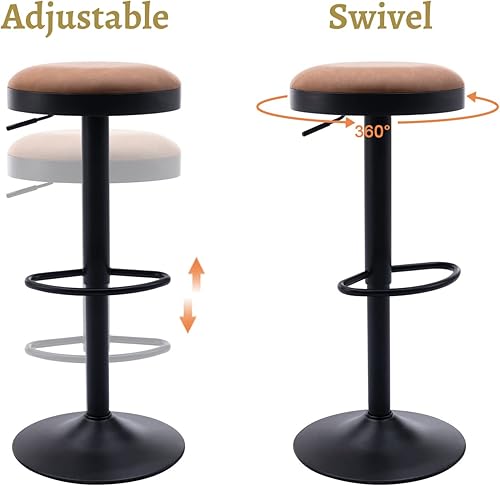 Miniatura 13 de EALSON Moderno juego de 2 taburetes de bar giratorios ajustables con altura de mostrador, con base de metal, tapizados de cuero, sillas redondas