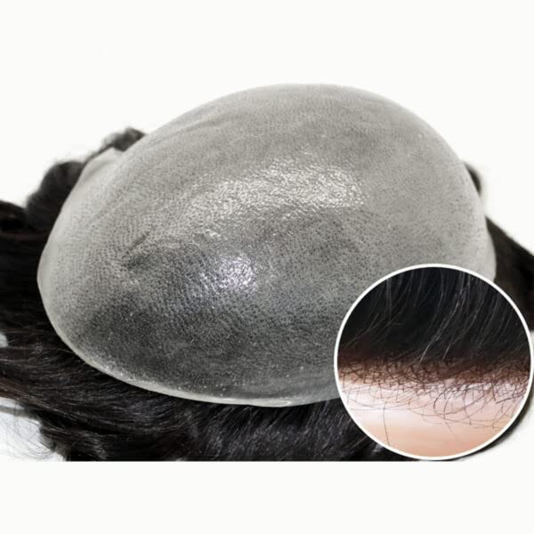 NLW Toupee for Men 0.04 Thin Skin Double Knots 25mm Curl Hairpiece 100% Human Hair System for men wigs Men's Toupee Durable Men's Toupee Real Hair Base Size 8x10 Inch 120% Density #1B40 - Image 2
