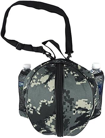 FoRapid Size 7 (29.5") Basketball Bag Soccer Ball Football Volleyball Softball Sports Ball Bag Holder Carrier+Adjustable Shoulder Strap 2 Side Mesh Pockets f/Water Bottle Towel Sports Shoes (Camo)
