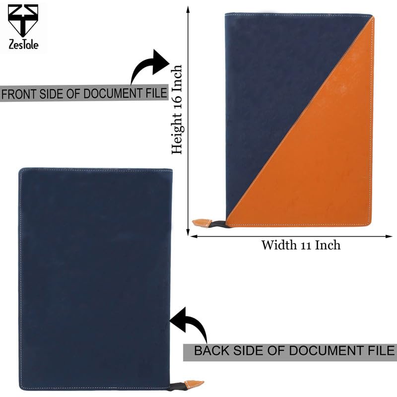 Image of ZesTale Leatherette Document File Folder | Multipurpose Professional File Folders for Certificates Holder for Men and Women Set of 1 (Color: Blue and Brown)