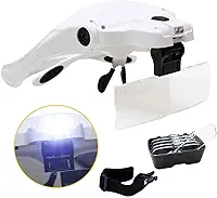 OCULOS LUPA DE CABECA PALA PROFISSIONAL COM 5 LENTES E 2 LEDS BRANCA PARA DENTISTAS, ESTETICA WRITE E MEDICOS