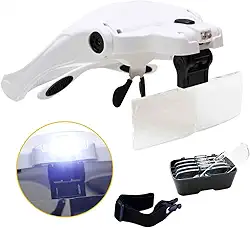 Óculos Lupa 5 Lentes Luz LED Cabeça Costura Reparos