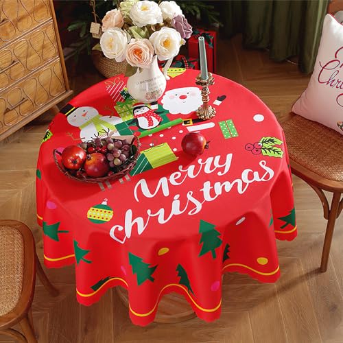 auons Christmas Round Tablecloth, 60 Inch, Red, Polyester, Waterproof, Classic, Winter, Holiday, Party, Dinner Table, Picnic - Image 3