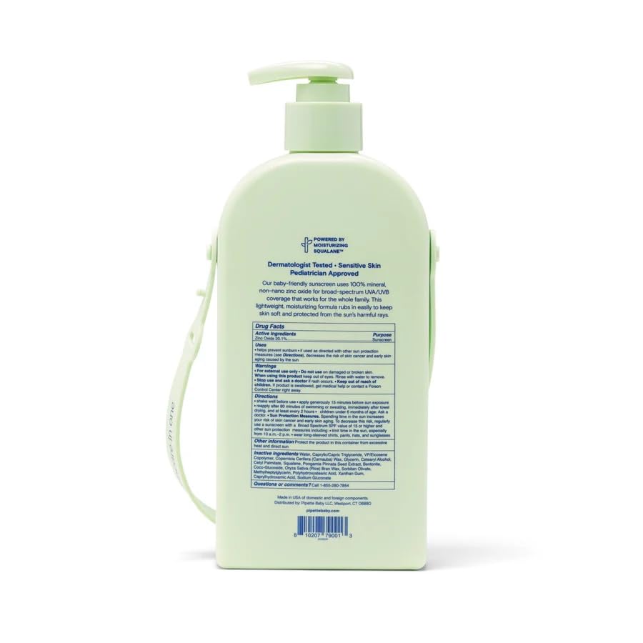 Image of Pipette Baby Mineral Sunscreen Lotion SPF 50, 18 Fl Oz (Pack of 1) | Water-Resistant Up to 80 Minutes, 100% Non-Nano Zinc Oxide, Broad Spectrum Protection for Babies, Kids & Family