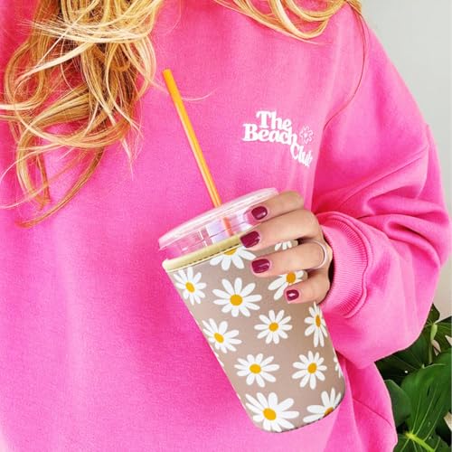 Image of Reusable Insulated Neoprene Iced Coffee Cup Sleeve, Durable Drink Sleeve for Cold Beverages, Beverage Holder for Iced Coffee (Sunny Daisies)