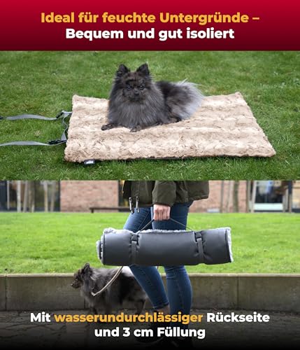 HS-Hundebett® Hundedecke Outdoor S (55x75 cm) wasserdichte Hundedecke waschbar – 3 cm Füllung – Ideal für Reisen und Zuhause – Taupe, Made in DE
