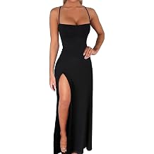Ulovmi Formal Wedding Guest Dress Women Sexy Bodycon Elegant Maxi Gown for Evening Dinner Prom High Slit Square Neck Backless