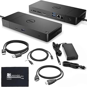 Dell WD19TB Thunderbolt Dock – Estación de acoplamiento con adaptador de 180 W, HDMI, DisplayPort, cable Thunderbolt, tela, estación de acoplamiento Dell para laptop y computadoras (renovado)