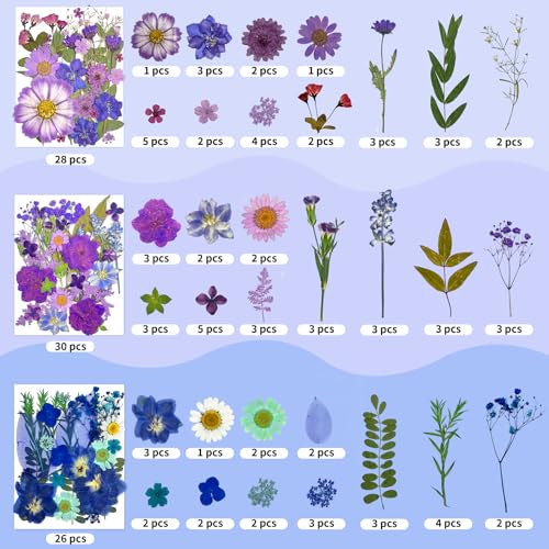 Image of 207 Pcs Dried Pressed Flowers for Crafts, Dried Pressed Flowers for Resin, Bulk Natural Dried Flowers Kit with Butterfly Stickers&Tweezers for DlY Resin Molds, Candles, Soap,Jewelry Making, Art Crafts