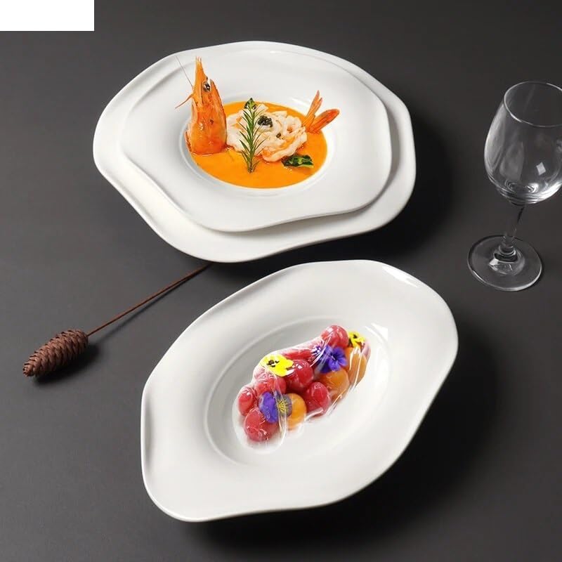 Forniture Per Feste Piatto piano in ceramica Forma irregolare Pasta Sushi Piatto da bistecca Ristorante semplice Tinta unita Stoviglie Vassoio da dessert Piatti da cucina Piatto freddo Piatti Della Fe