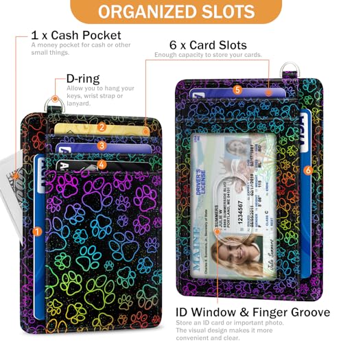 Image of Yonlevres Dog Paw Credit Card Holder Slim RFID Wallet Women Wristlet Small | Front Pocket, Handy, RFID Blocking, Woman Girls Ladies Gifts, D-ring for Keychain,Thin Mini Card Case, ID Window, PU Leather