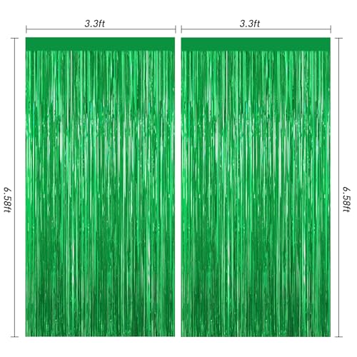 Image of Green Foil Curtain Backdrop, 2Pack Green Metallic Tinsel Foil Fringe Curtains Photo Booth Props for Birthday Wedding Engagement Baby Shower Bachelorette Christmas Celebration Jungle Party Decorations