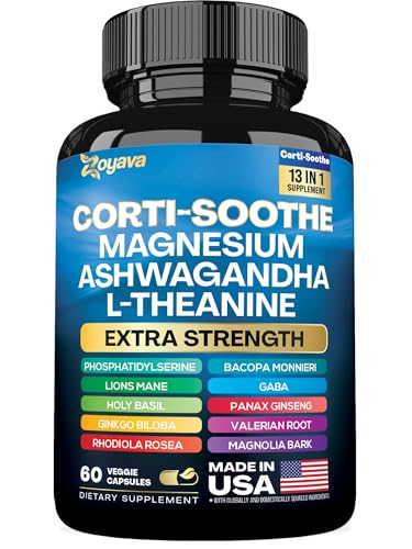 Zoyava Corti-Soothe Cortisol Supplement Magnesium Glycinate 200mg L-Theanine 150mg Ashwagandha 150mg Phosphatidylserine Cortisol Manager Lions Mane Ginkgo Biloba Bacopa Monnieri Valerian Root 60 Caps