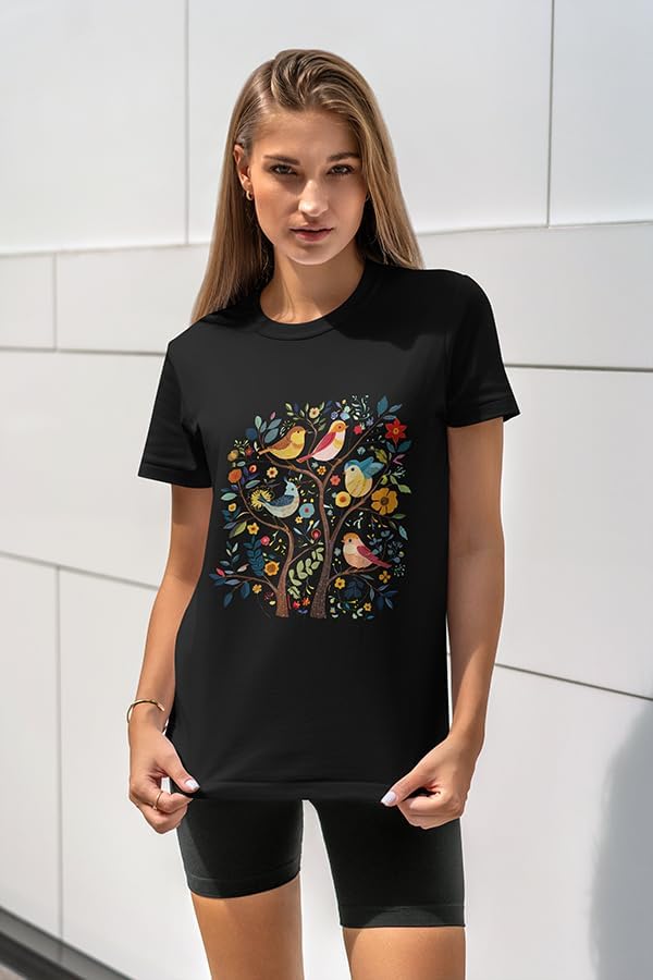 Wildflower Shirt Birds Shirts Women Boho Style Floral Tops for Women Casual Short Sleeve Tees - Image 3