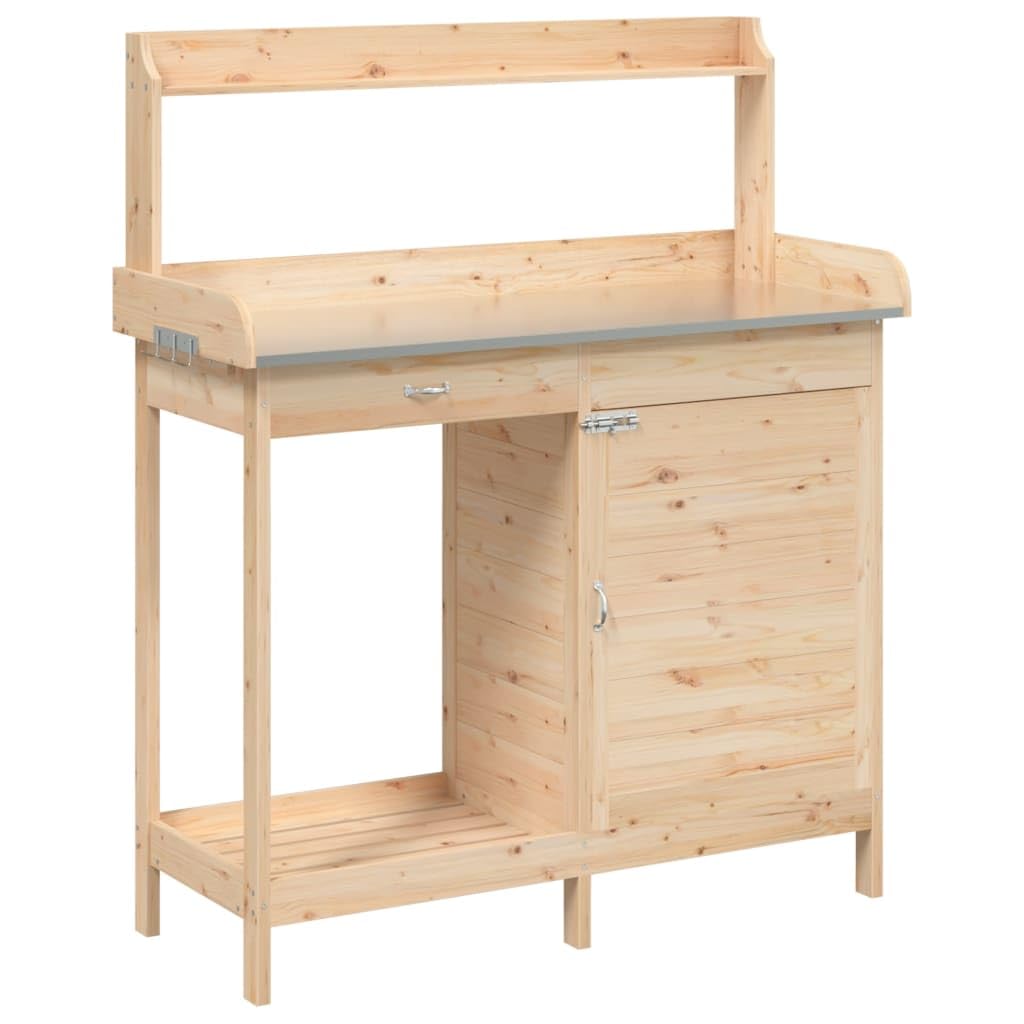 vidaXL Potting Table with Cabinet, Potting Bench for Outdoor Garden Terrace Patio, Plant Table with Storage, Plant Stand, Solid Wood Fir
