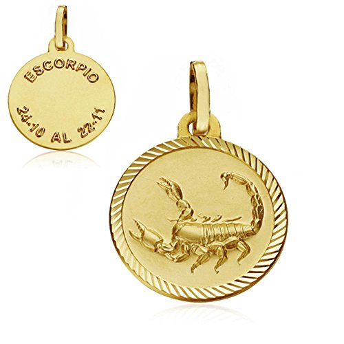 Medalla de oro 18k Escorpio 16mm Zodiaco