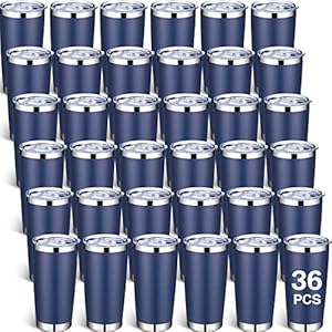 Sieral 36 Packs Stainless Steel Tumbler Bulk with Lid Vacuum Double Wall Insulated Travel Coffee Mug Powder Coated Tumbler Cup for Graduation Wedding Christmas Birthday Party(Navy, 20 oz)