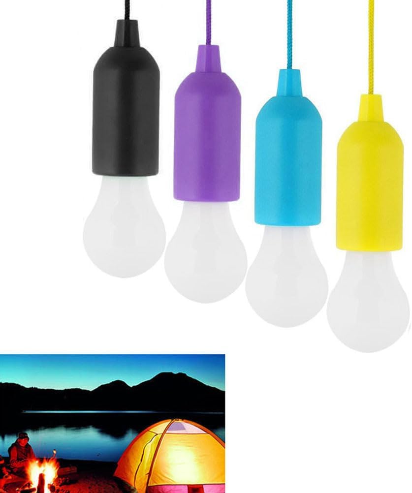 Gadpiparty 4-Pack Portable Led Pull Cord Outdoor Lanterns Hanging Light Bulbs for Camping Tent Patio Closet Lighting with Mixed Colors