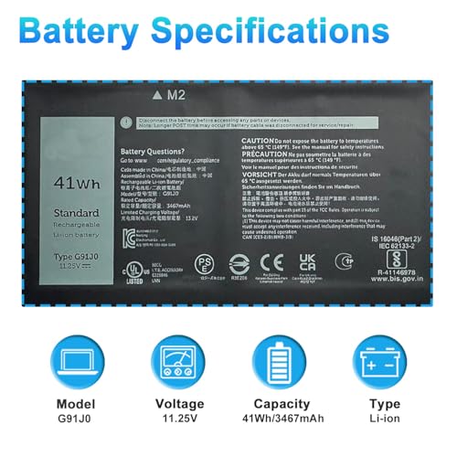Image of 41Wh G91J0 Laptop Battery for Dell Latitude 3520 3420 3320 3330 Inspiron 3510 3511 3515 5310 5410 5418 5510 5515 5518 14 Plus 7420 7415 2-in-1 Vostro 5620 5625 Series JGCCT N9XX 0PG8YJ FH3K2