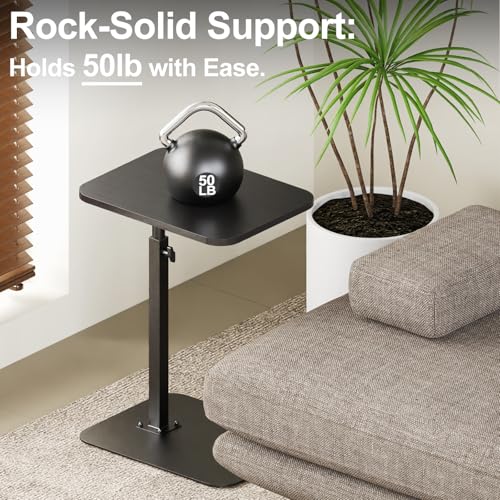 Image of HzTinT Side Table Sofa Tray for Couch Heavy Metal Base Swivel /Adjustable Height, Sofa Bed Bathroom Study TV Tray C Shaped End Table Food Snack Trays for Eating