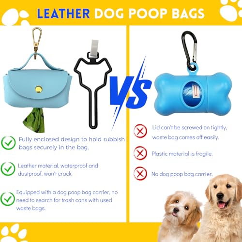 Image of 3Pcs Dog Poop Bag Holder with Clip, Stylish Leather Dog Poop Bag Dispenser for Leash, Cute Pet Dog Waste Bag Holder Carrier for Walking Camping