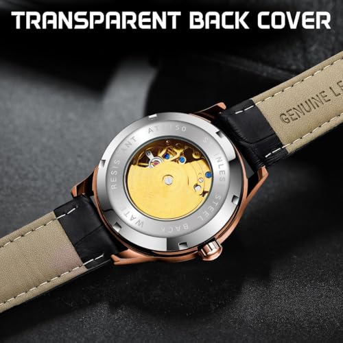 Image of ALTURA Analog Celestial Series Automatic Watch For Men Skeleton 3D Hollow Dial, Diamond Embellishment, Day /Night Subdial, Flywheel, Transparent Back, Leather Strap