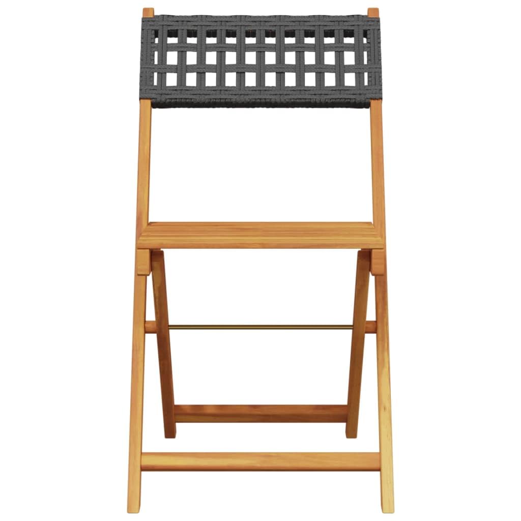 2 sillas de bistró de madera maciza de acacia y ratán sintético, plegables, para terraza, balcón, asiento resistente al aire libre