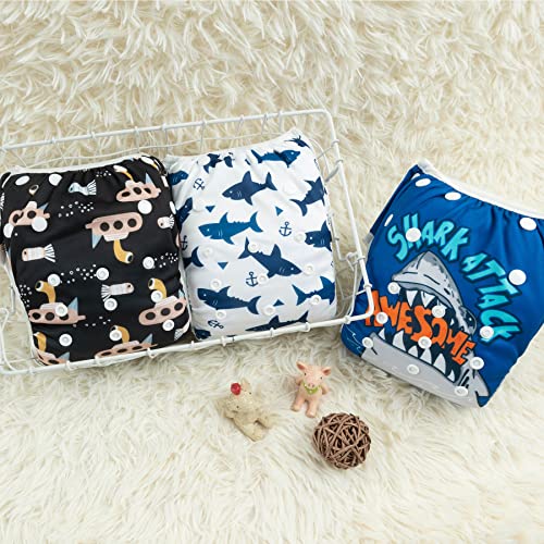 Image of ALVABABY Large Swim Diapers Baby & Toddler Snap One Size Reusable Adjustable Baby Boy (Summer Vacation Large 3ZSWY16