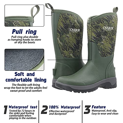 Cnsbor Rain Boots Men, Waterproof Rubber Boots, Mens Muck Boots For Garden Fishing Outdoor Work, Mid Calf Boots, Camouflage Size7 #TOP1