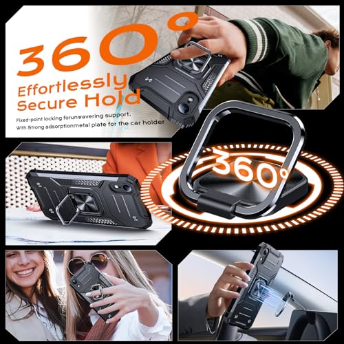 Image of Anqrp Heavy Duty Case for iPhone XR Case with Enhanced Ring Holder Grip Stand, Military Grade Shockproof Rugged Drop Protective Silicone Hard Slim iPhone XR Phone Case Cover, Matte Black