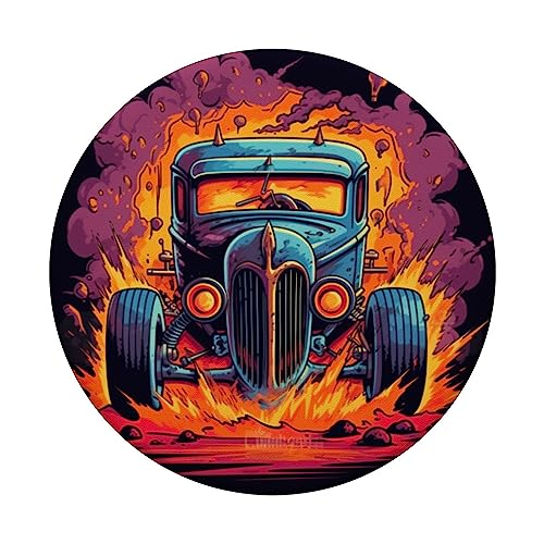 Surreal Hot Rod T Clothing Pop Monster Car Retro Clothing PopSockets Swappable PopGrip, Black - Image 3