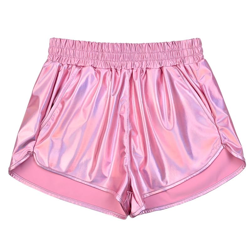 Image of Perfashion Women's Metallic Shiny Shorts Sparkly Hot Yoga Outfit