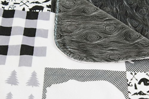Image of Dear Baby Gear Bears Deluxe Baby Blanket - Reversible, Milestone & Newborn Gifts for Girls and Boys - Plaid,Bears, Moose, Mountains, Woodgrain Faux Quilt - Black Woodgrain- 40 inch x 30 inch