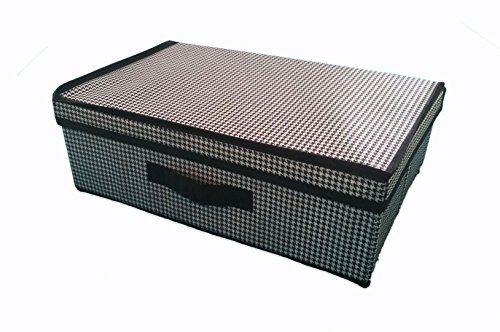 Large Fabric Collapsible Container Storage Closet Organizer Bin with Lid (Black/White) - Thumbnail 2