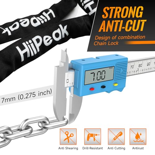 HiiPeak Strong Bike Lock, 5 Digit Resettable Combination Heavy Duty Bicycle Chain Lock, High Security Cycling Lock Anti Theft Long Chain for Bike, Motorcycle, Cycle, Door, Gate, Scooter - Image 2
