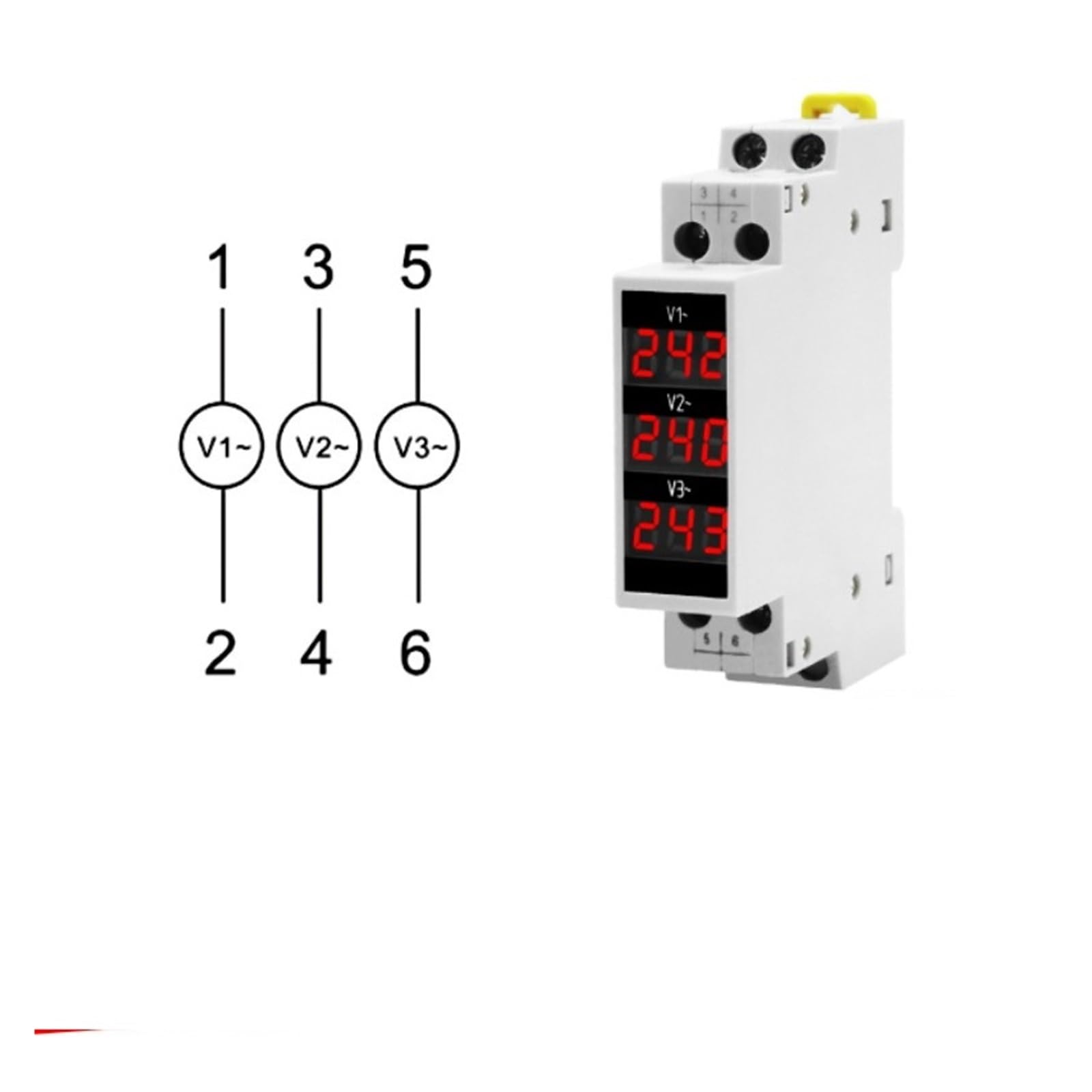 Din Rail Mount Three Phase Voltage Meter AC 80-500V Modular Voltage Meter LED Digital Display BV-3R